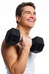 man lifting weights at home
